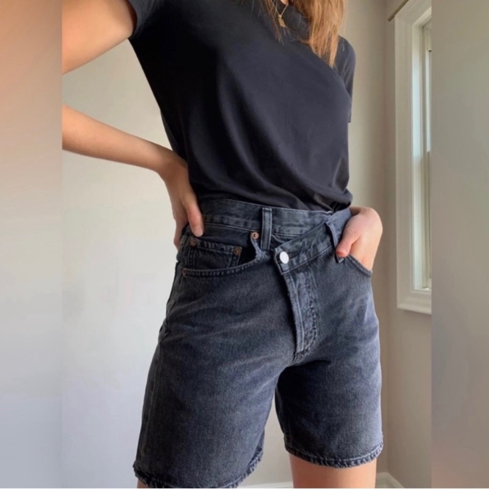 Agolde Washed Black Criss Cross 
Denim Shorts Size 26